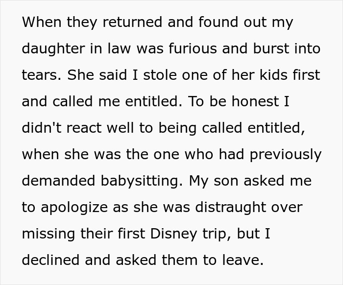 Entitled DIL Demands Grandma Babysit Her Kids For 5 Days, Gets Angry When Kids Are Taken To Disney 