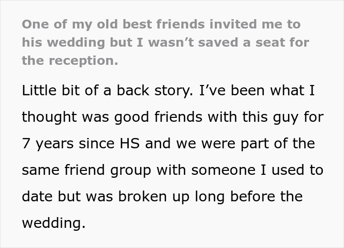 Person Attends 'Best Friend's' Wedding, Finds No Saved Seat For Them At The Reception
