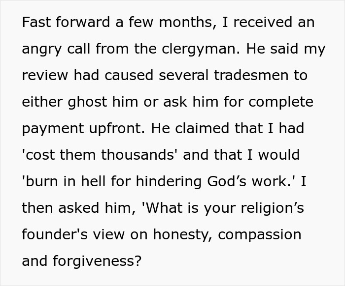 Church Demands Tradesman Take Down A Review Or Get Sued, He Shuts Them Down With Another Review Church Demands Tradesman Take Down A Review Or Get Sued, He Shuts Them Down With Another Review