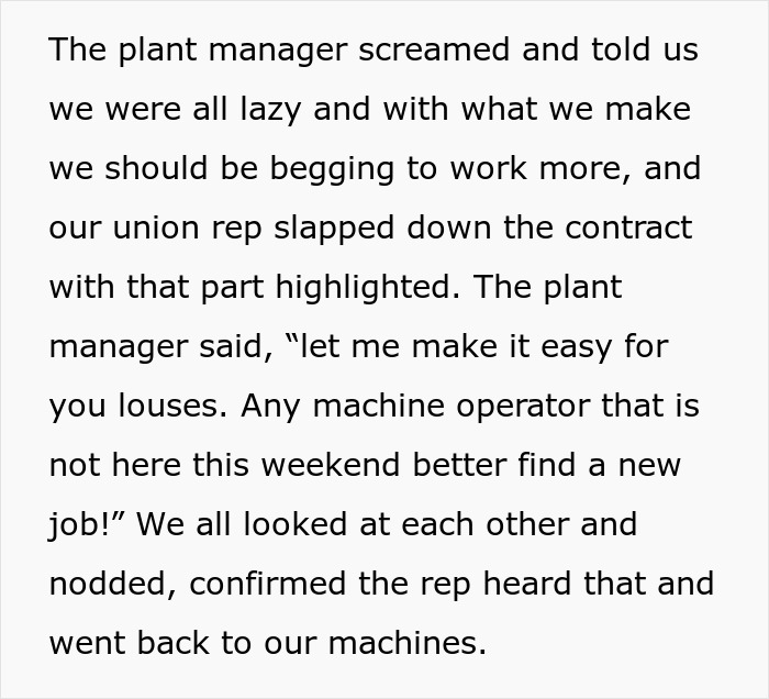 Plant Manager Threatens To Fire Employees, Regrets It Later After Nobody Shows Up Plant Manager Threatens To Fire Employees, Regrets It Later After Nobody Shows Up