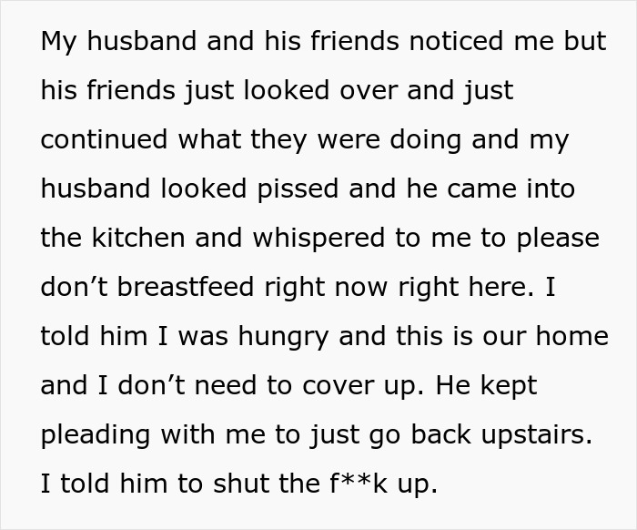 Husband Doesn't Want Wife To Breastfeed Near His Friends, She Objects