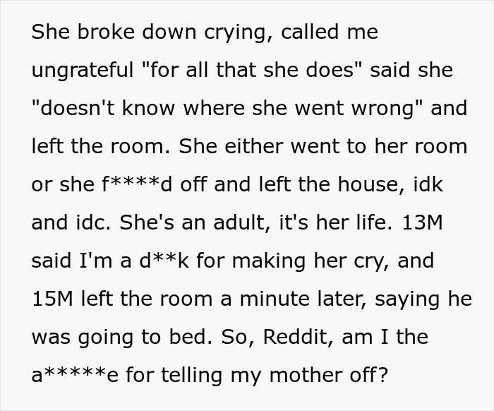 Mom Is In Tears After 17 Y.O. Tells Her She Doesn’t Get To Make The Rules While He Raises Her Kids Mom Is In Tears After 17 Y.O. Tells Her She Doesn’t Get To Make The Rules While He Raises Her Kids
