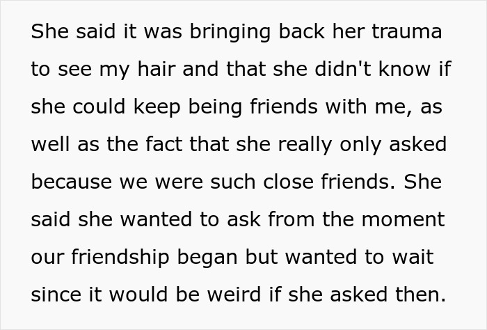 Woman Is Stunned When A Friend Asks Her To Cut Off Her Hair, Claiming It Reminds Her Of Her Trauma Woman Is Stunned When A Friend Asks Her To Cut Off Her Hair, Claiming It Reminds Her Of Her Trauma