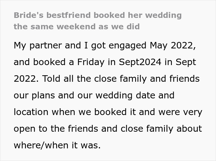 Woman Sets Her Wedding Date A Day After Her Best Friend's Ceremony, Guests Decline Her Invitation Woman Sets Her Wedding Date A Day After Her Best Friend's Ceremony, Guests Decline Her Invitation