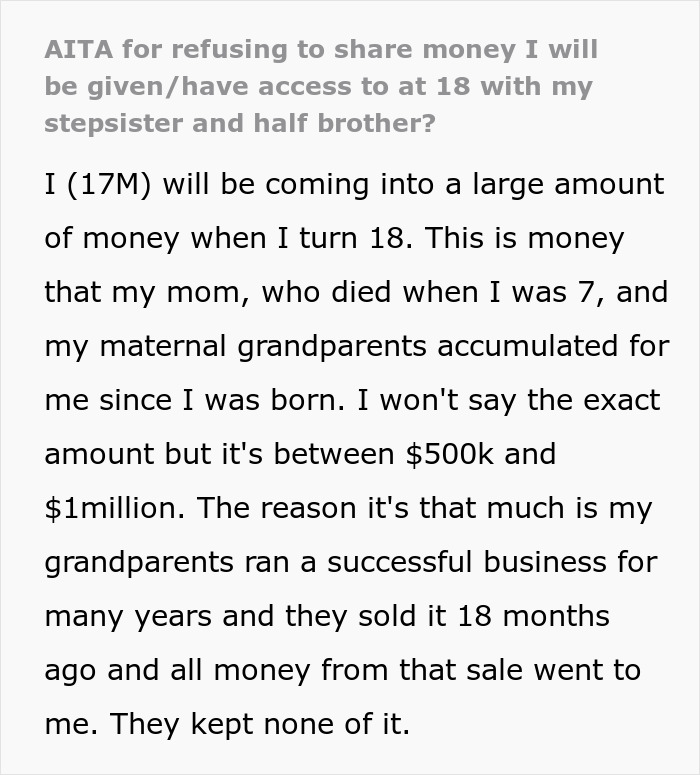 Parents Expect Son To Share His Huge Inheritance With Half-Siblings, Can't Believe He Won't Parents Expect Son To Share His Huge Inheritance With Half-Siblings, Can't Believe He Won't