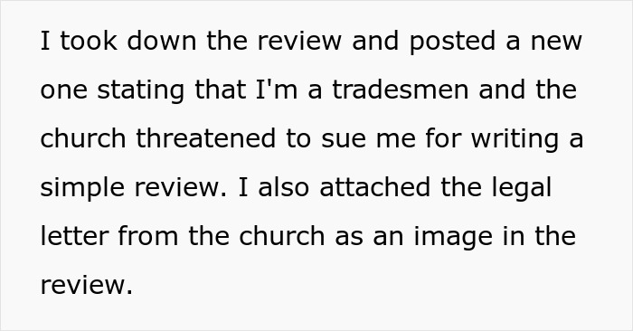 Church Demands Tradesman Take Down A Review Or Get Sued, He Shuts Them Down With Another Review