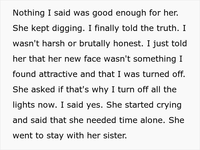 “AITA For Being Truthful And Admitting That I Find My Wife Unattractive After Her Surgery?”