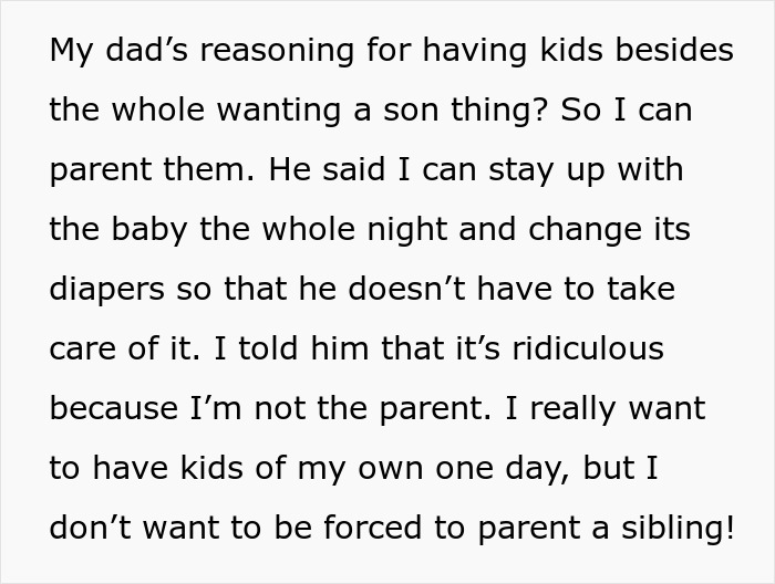 16 Y.O. Is Called Names After Telling Her Dad She Won’t Be Raising His Future Kids 16 Y.O. Is Called Names After Telling Her Dad She Won’t Be Raising His Future Kids