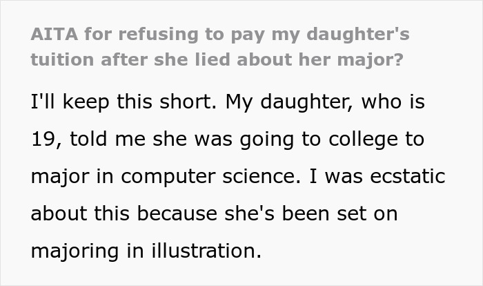 Dad Leaves Daughter High And Dry After Finding Out She Lied About Majoring In Comp Sci Dad Leaves Daughter High And Dry After Finding Out She Lied About Majoring In Comp Sci