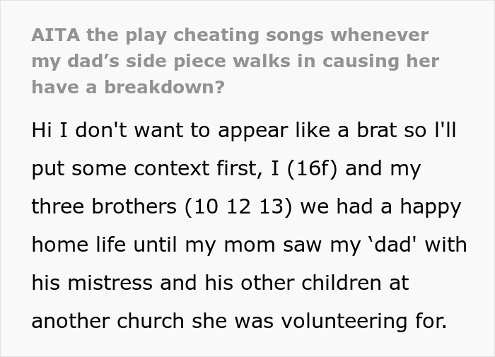 Woman’s Stepchildren Play Songs About Cheating To Her, She’s Hospitalized With A Mental Breakdown Woman’s Stepchildren Play Songs About Cheating To Her, She’s Hospitalized With A Mental Breakdown