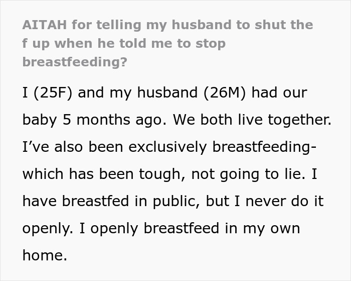 Man Demands Wife Stop Breastfeeding Their Baby In Front Of His Mates, Is Told To ‘Shut Up’ Man Demands Wife Stop Breastfeeding Their Baby In Front Of His Mates, Is Told To ‘Shut Up’