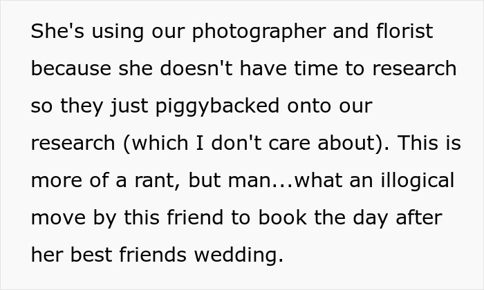 Woman Sets Her Wedding Date A Day After Her Best Friend's Ceremony, Guests Decline Her Invitation Woman Sets Her Wedding Date A Day After Her Best Friend's Ceremony, Guests Decline Her Invitation