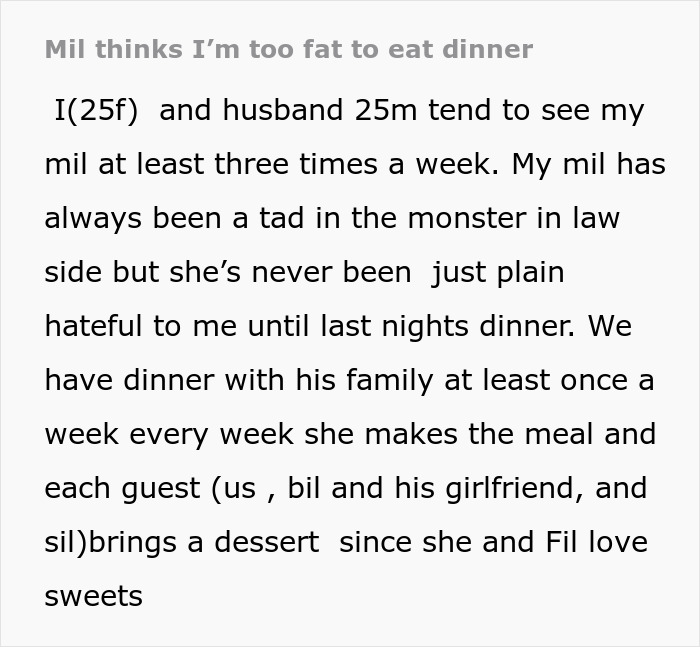Woman Who Called Her Daughter-In-Law “Too Fat To Eat Dinner” Is Shocked When She Leaves Woman Who Called Her Daughter-In-Law “Too Fat To Eat Dinner” Is Shocked When She Leaves