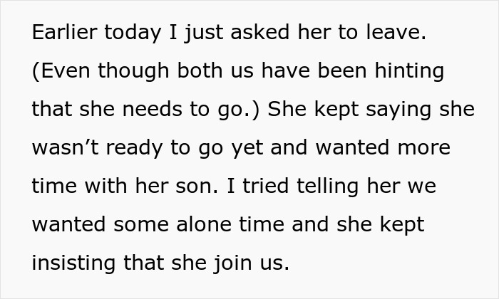 Mom Gets Kicked Out For Not Taking The Hint That Her Son And DIL Want Alone Time