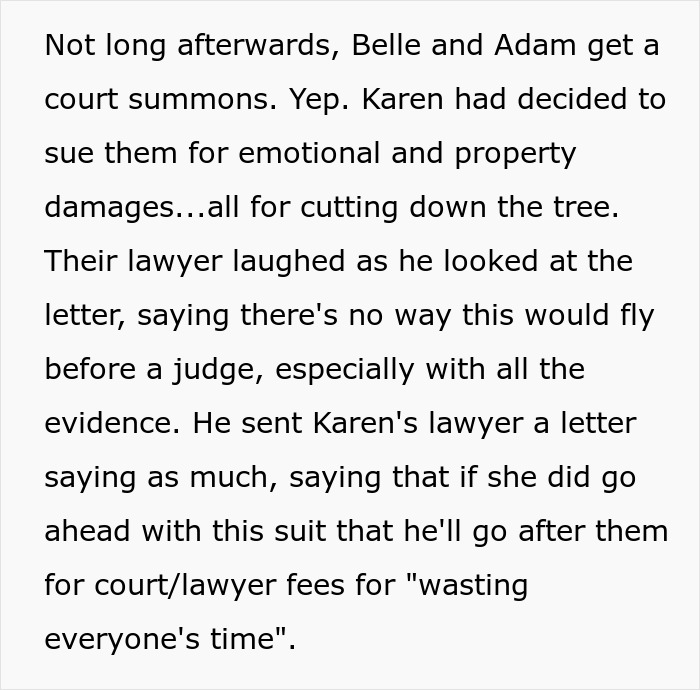 'Karen' Sues Neighbors Over Cutting A Tree, Makes A Fool Of Herself In Court 'Karen' Sues Neighbors Over Cutting A Tree, Makes A Fool Of Herself In Court