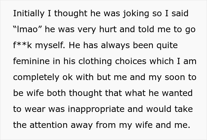 "AITA For Uninviting My Gay Brother And His Boyfriend To My Wedding?" "AITA For Uninviting My Gay Brother And His Boyfriend To My Wedding?"