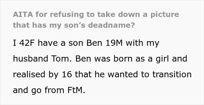 Mom Agrees To Hide All Photos Of Her Son Pre-Transition Except For One, Gets Called Cruel Mom Agrees To Hide All Photos Of Her Son Pre-Transition Except For One, Gets Called Cruel