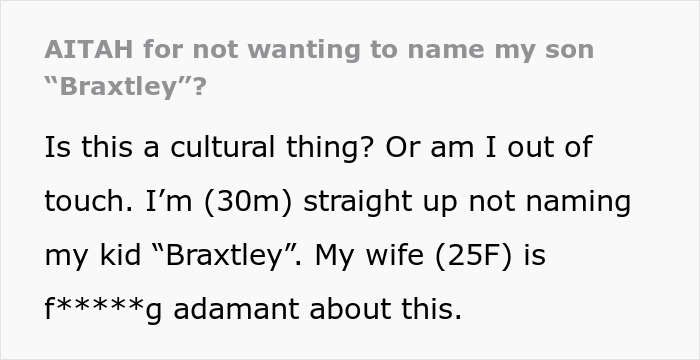 Man Asks If He’s A Jerk For Disliking Wife’s Choice For A Baby Name, Netizens Advise Him To Get Divorced Man Asks If He’s A Jerk For Disliking Wife’s Choice For A Baby Name, Netizens Advise Him To Get Divorced