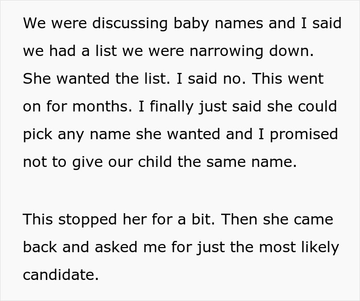 Woman Fails At Stealing Friend's Baby Name As His Wife Lied About Her Options