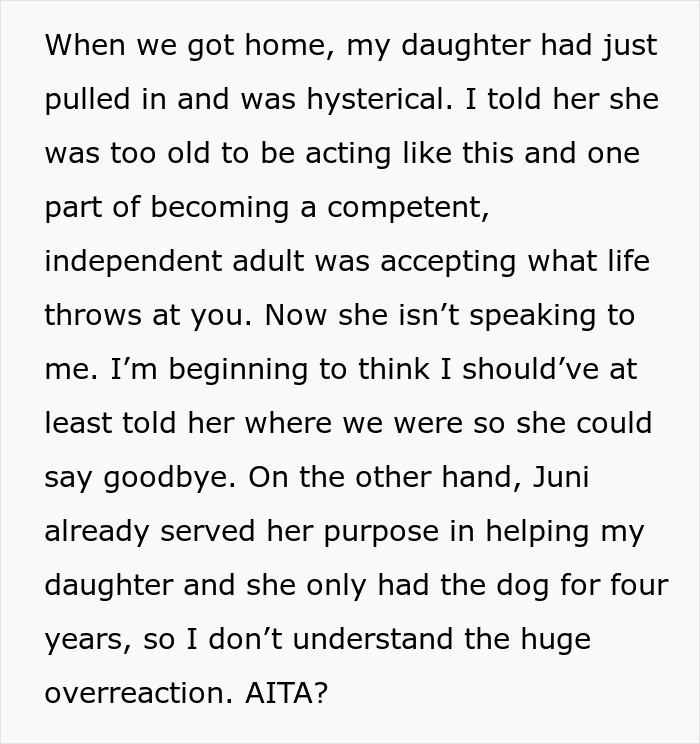 “AITA For Euthanizing My Daughter’s Emotional Support Animal For Her Own Sake?” “AITA For Euthanizing My Daughter’s Emotional Support Animal For Her Own Sake?”