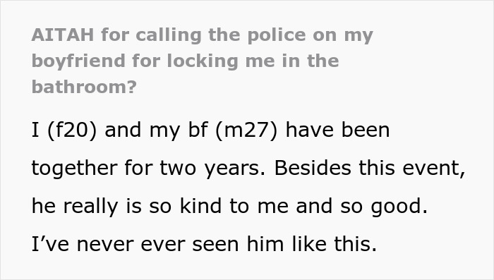 “I Called The Police”: Guy Can’t Stand GF’s Smell, Locks Her In The Bathroom For 3 Hours “I Called The Police”: Guy Can’t Stand GF’s Smell, Locks Her In The Bathroom For 3 Hours