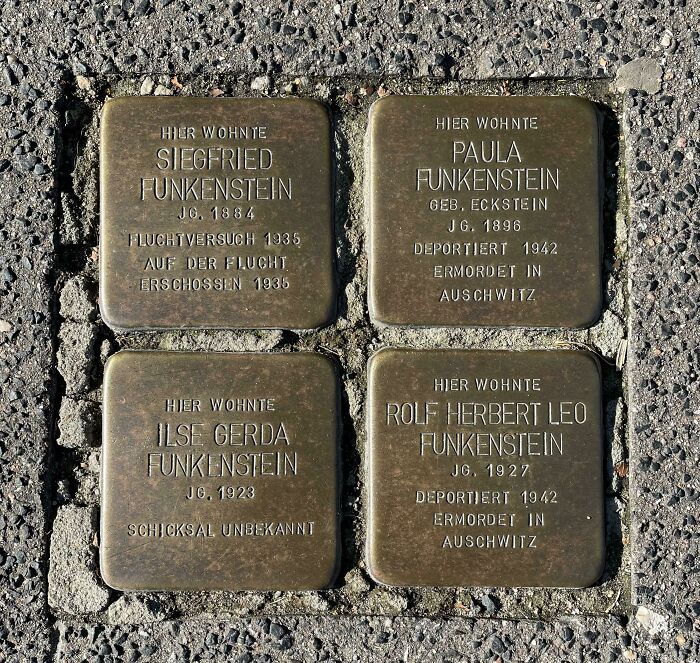 A House In My Neighborhood Has These Plaques Outside Commemorating Former Residents Who Became Victims Of The Holocaust