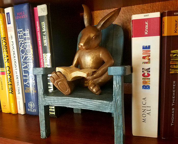 Just A Bunny Sitting On A Lawn Chair Reading A Book. He Spoke To Me At Gw And I Rescued Him. He Moved Into My Bookshelf And Looks Happy