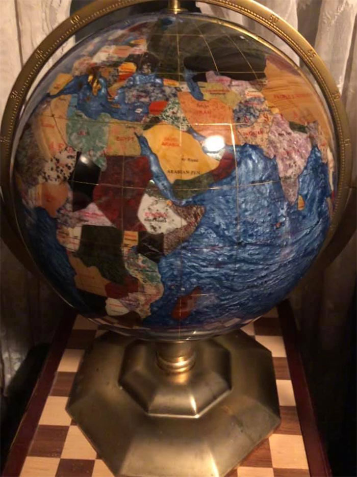 I Rescued This Incredible Globe From The Trash, It’s About 20” Tall And Handcrafted With Semi-Precious Stones And A Brass Base