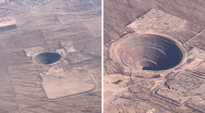 Flying Over An Area Outside Of Tucson We Saw This Hole And It Looks Like It Has Water In It