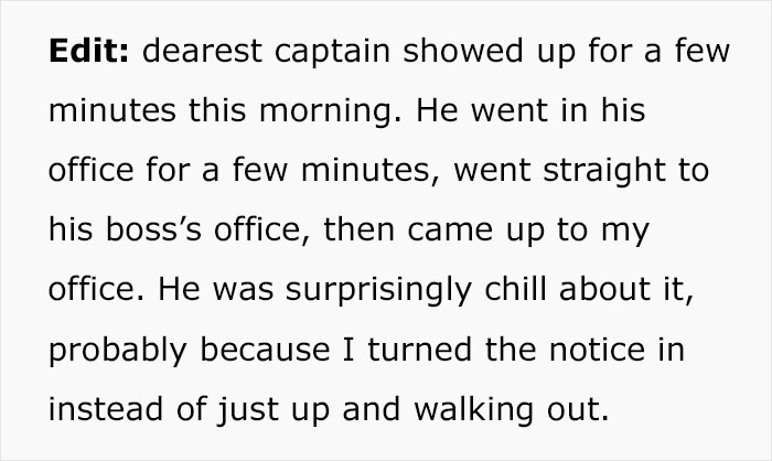 Jerk Boss Mocks Employee For Taking First Half A Day Off In 10 Months, It Backfires Jerk Boss Mocks Employee For Taking First Half A Day Off In 10 Months, It Backfires