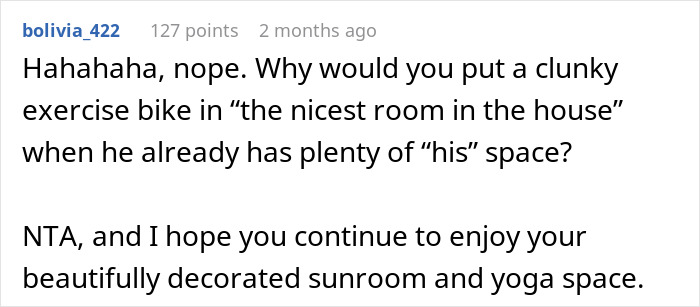 Woman Doesn’t Let Husband Invade Her Personal Corner At Home With His Peloton, Drama Ensues Woman Doesn’t Let Husband Invade Her Personal Corner At Home With His Peloton, Drama Ensues