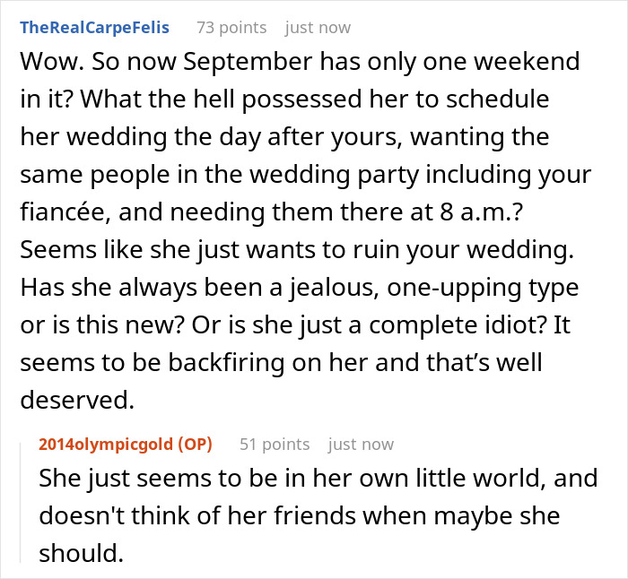 Woman Sets Her Wedding Date A Day After Her Best Friend's Ceremony, Guests Decline Her Invitation Woman Sets Her Wedding Date A Day After Her Best Friend's Ceremony, Guests Decline Her Invitation
