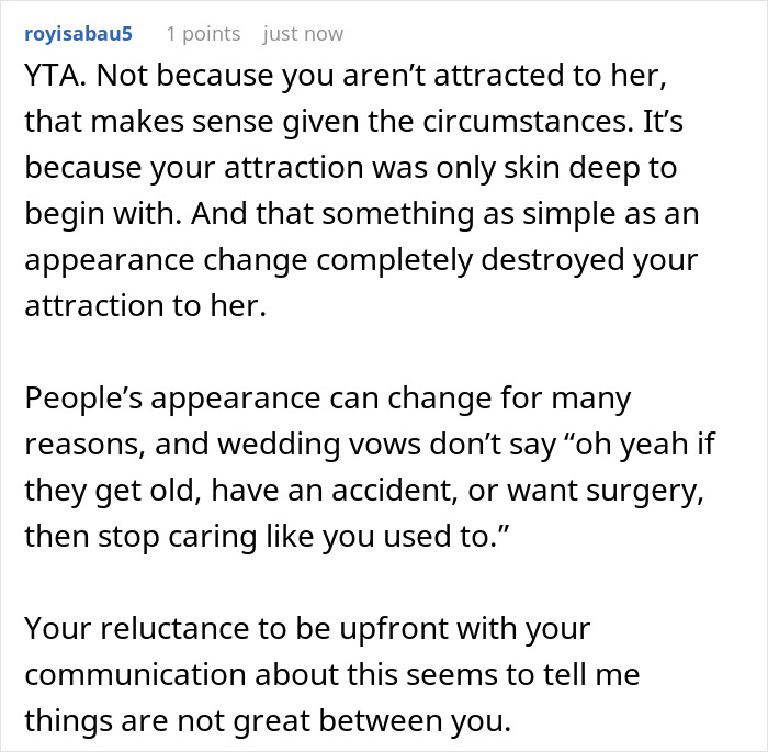 “AITA For Being Truthful And Admitting That I Find My Wife Unattractive After Her Surgery?” “AITA For Being Truthful And Admitting That I Find My Wife Unattractive After Her Surgery?”