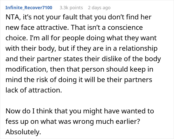 “AITA For Being Truthful And Admitting That I Find My Wife Unattractive After Her Surgery?”