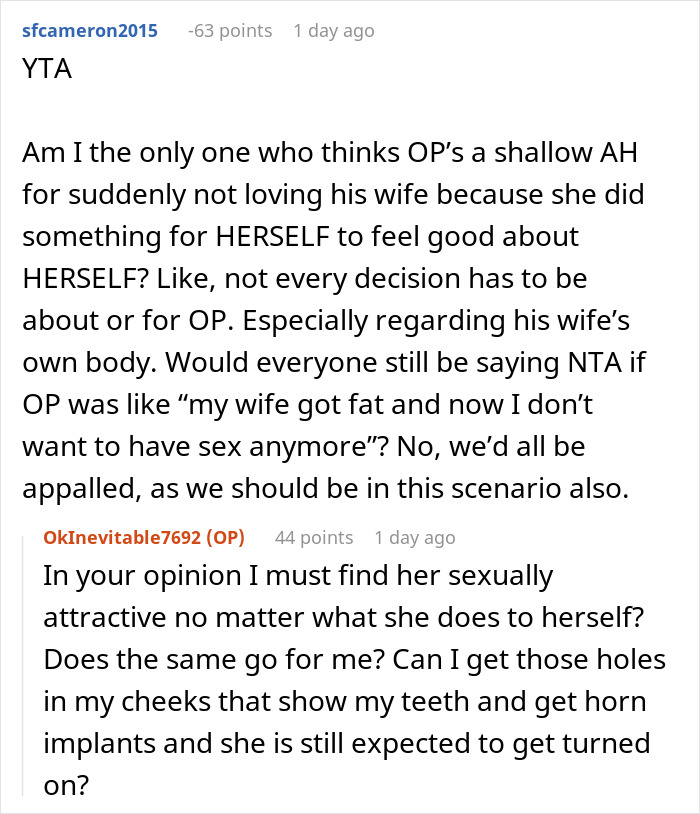 “AITA For Being Truthful And Admitting That I Find My Wife Unattractive After Her Surgery?”