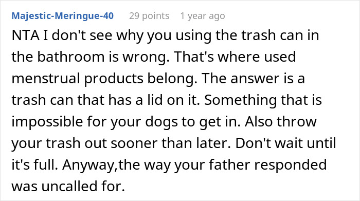 Dad Asks Teen To Throw Away Menstrual Products In Kitchen, She Refuses, So He Dumps Them On Her Bed Dad Asks Teen To Throw Away Menstrual Products In Kitchen, She Refuses, So He Dumps Them On Her Bed