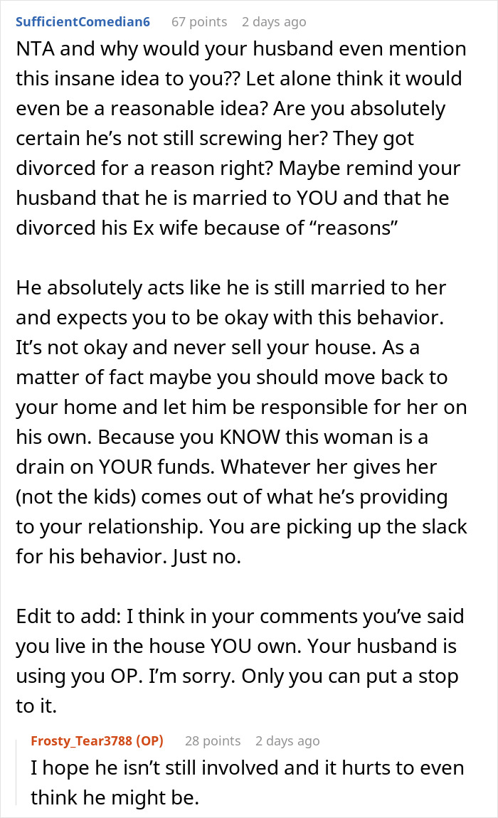 Woman Refuses To Sell Her Home To Cater To Husband’s Ex’s Needs, Asks If She’s Wrong