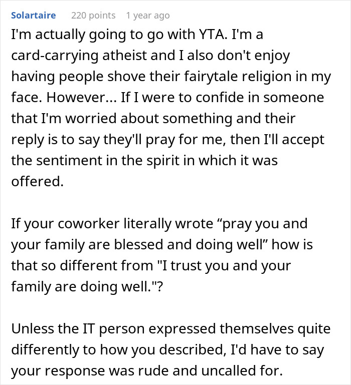 Woman Shuts Down Religious Email At Work, Says “I Don’t Like Prayer/Blessed Language Directed At Me” Woman Shuts Down Religious Email At Work, Says “I Don’t Like Prayer/Blessed Language Directed At Me”