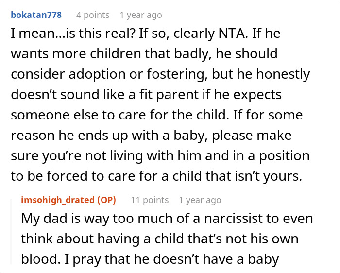 16 Y.O. Is Called Names After Telling Her Dad She Won’t Be Raising His Future Kids 16 Y.O. Is Called Names After Telling Her Dad She Won’t Be Raising His Future Kids