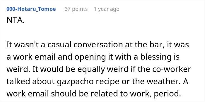 Woman Shuts Down Religious Email At Work, Says “I Don’t Like Prayer/Blessed Language Directed At Me” Woman Shuts Down Religious Email At Work, Says “I Don’t Like Prayer/Blessed Language Directed At Me”