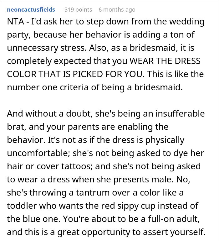 Pretty In Pink: Tomboy Throws A Fit Over Bridesmaid Dress, Threatens To Skip Sister’s Wedding