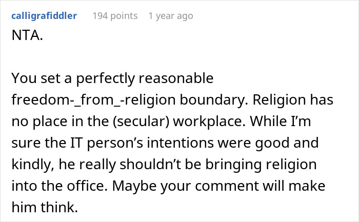 Woman Shuts Down Religious Email At Work, Says “I Don’t Like Prayer/Blessed Language Directed At Me” Woman Shuts Down Religious Email At Work, Says “I Don’t Like Prayer/Blessed Language Directed At Me”