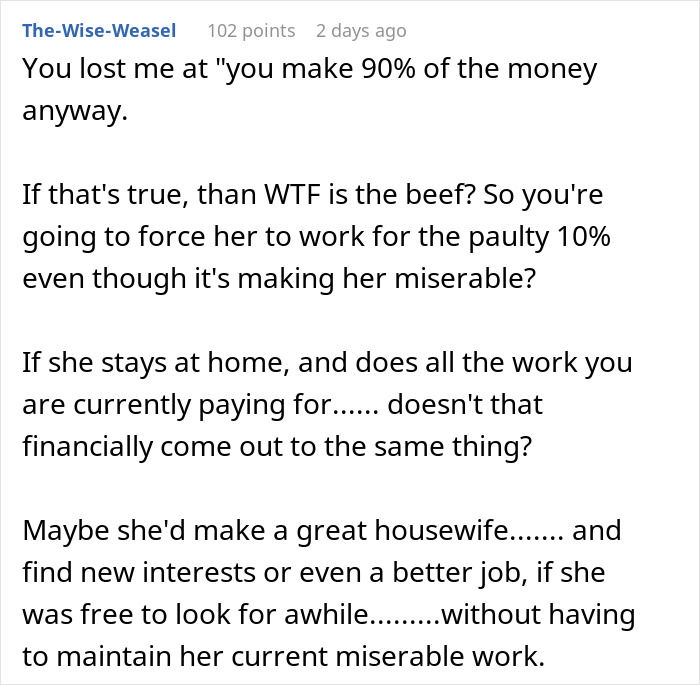 Wife Insists On Becoming A Housewife, Is Shocked Husband Wants Divorce Wife Insists On Becoming A Housewife, Is Shocked Husband Wants Divorce