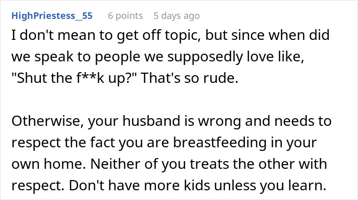 Man Demands Wife Stop Breastfeeding Their Baby In Front Of His Mates, Is Told To ‘Shut Up’ Man Demands Wife Stop Breastfeeding Their Baby In Front Of His Mates, Is Told To ‘Shut Up’