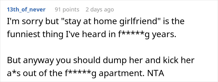 “She Is Insane”: Man Gives “Stay-At-Home GF” An Ultimatum After Being Told To Get A Second Job