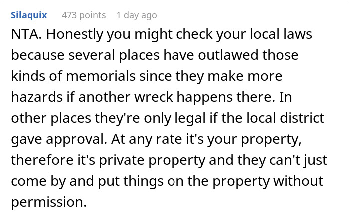 Man Asks If He’d Be A Jerk To Ask Parents To Remove Their Child’s Memorial From His Property Man Asks If He’d Be A Jerk To Ask Parents To Remove Their Child’s Memorial From His Property