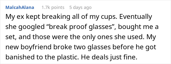 GF Keeps Breaking Glass Cups Every Time She’s At SO’s Home, They Ban Her From Using Them