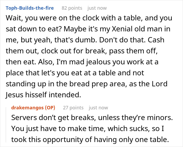 Restaurant Customers Upset At Having To See A Worker Eat At A Table Far Away From Them Restaurant Customers Upset At Having To See A Worker Eat At A Table Far Away From Them
