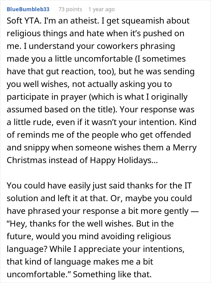 Woman Shuts Down Religious Email At Work, Says “I Don’t Like Prayer/Blessed Language Directed At Me” Woman Shuts Down Religious Email At Work, Says “I Don’t Like Prayer/Blessed Language Directed At Me”