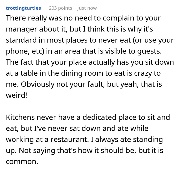 Restaurant Customers Upset At Having To See A Worker Eat At A Table Far Away From Them Restaurant Customers Upset At Having To See A Worker Eat At A Table Far Away From Them